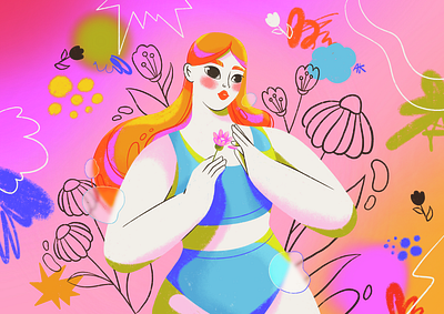 Love me or not abstract blue color colors comercial feminist flat flower girl green hair illustration petal pink shape star underwear white woman womanpower