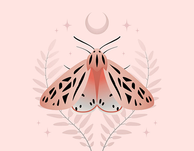 Celestial pink moth aesthetic art bohemian boho butterfly design digital art digital illustration graphic design illustration moth pink