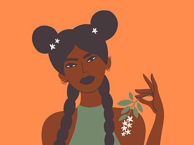 Portrait of girl african american beautiful beauty character fashion female flower girl girl character hairstyle illustration lifestyle plant portrait profile style stylish vector woman