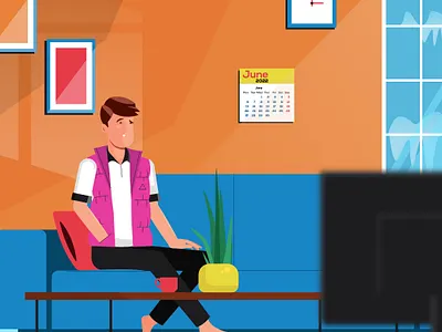 The man in the tv lounge animation character design graphic design illustration motion graphics vector