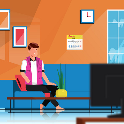 The man in the tv lounge animation character design graphic design illustration motion graphics vector