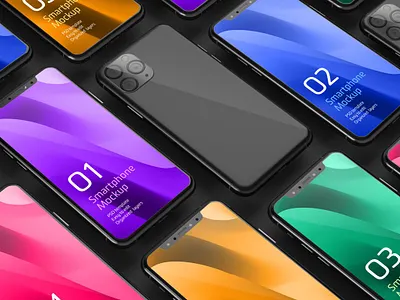 FREE Smartphone Screen Mockup Set branding dark iphone design display mockup free identity iphone 11 mock up mockup mockup set photoshop pro responsive responsive screen screen screen devices screen mockup smartphone smartphone screen ui
