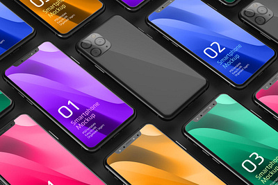 FREE Smartphone Screen Mockup Set branding dark iphone design display mockup free identity iphone 11 mock up mockup mockup set photoshop pro responsive responsive screen screen screen devices screen mockup smartphone smartphone screen ui