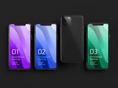 FREE Smartphone Screen Mockup Set branding dark iphone design display mockup free identity iphone 11 mock up mockup mockup set photoshop pro responsive responsive screen screen screen devices screen mockup smartphone smartphone screen ui