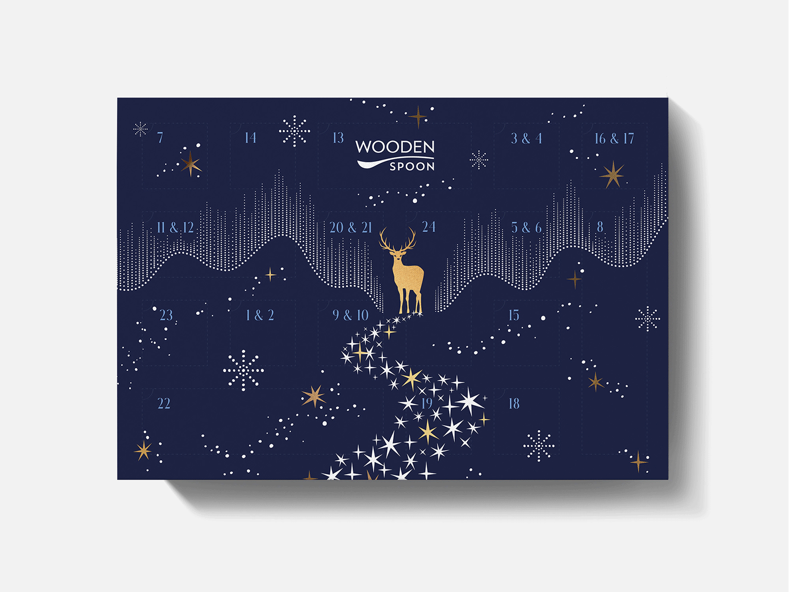 Advent calendar for cosmetic company advent aurora calendar cosmetic deer drawing illustration new year snow star