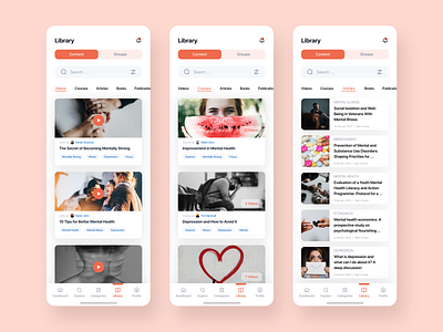 Mental Health App app app design app design inspirations app design trends app ideas app ui design design health library tab mental mental health mental health app mental health articles mental health courses mobile ui ui design ui designer uiux ux