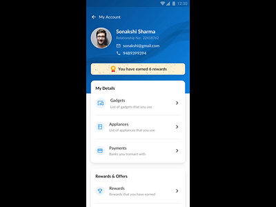 My accounts and rewards account grid list oneassist profile rewards ui user details user research