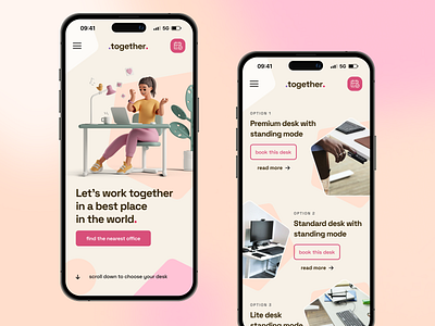 .together. coworking company – mobile 3d ilustration mobile pastel colors ui
