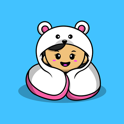 Cute Girl Wearing Polar Bear Blanket character