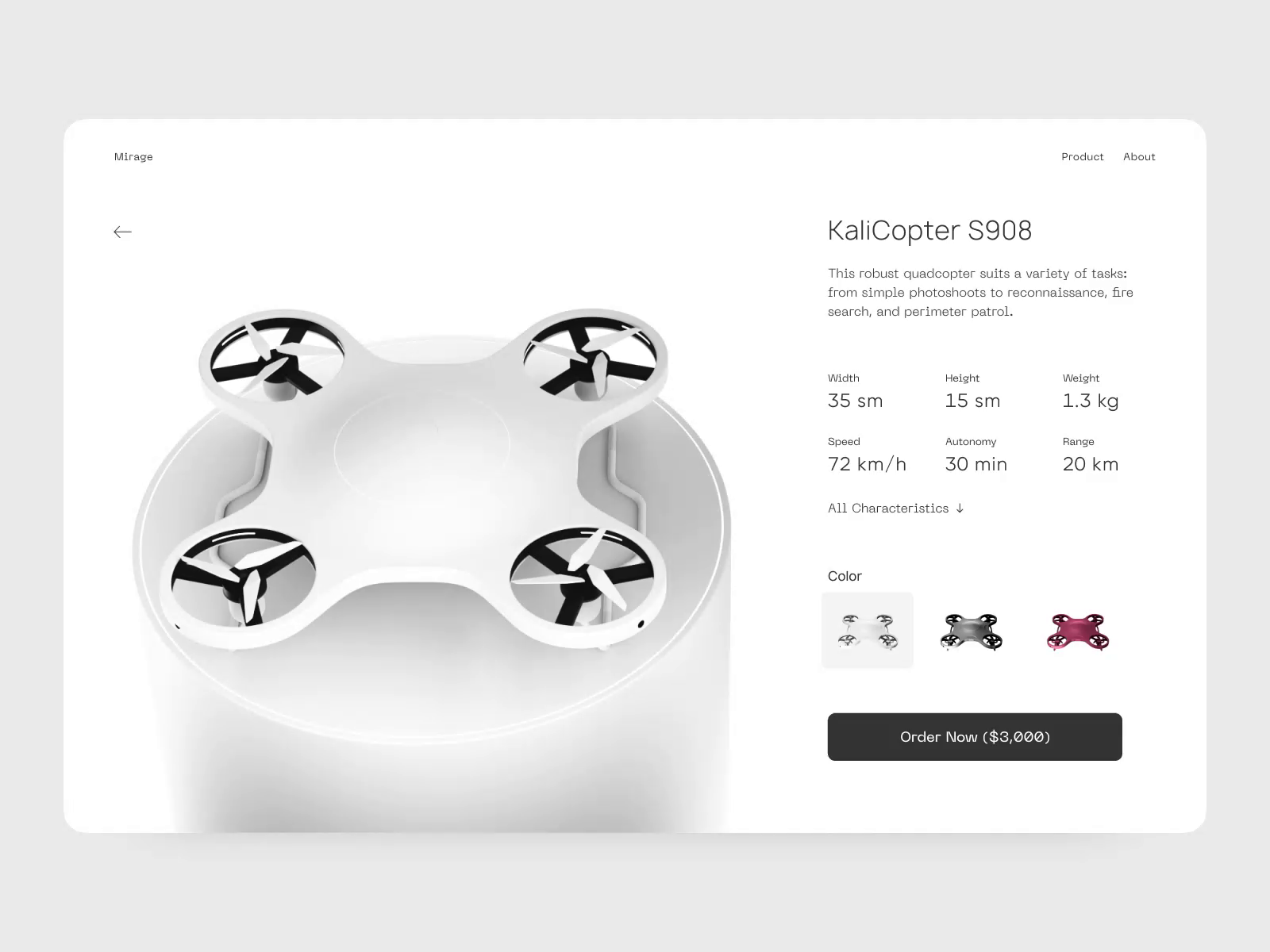 Quadcopter Store Product Page Animation Concept by
