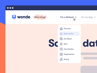 Wonde – Navigation brand colors development interaction mockup navigation responsive saas typography ui ux web design website design wordpress