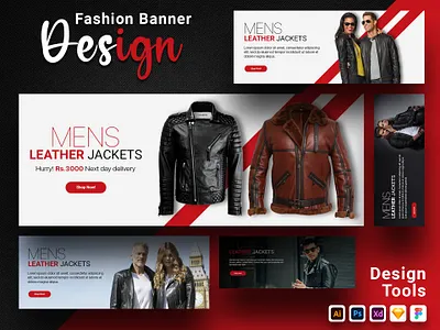 Mens & Women Fashion Leather Jackets Banner Designs app branding design graphic design illustration logo typography ui ux vector