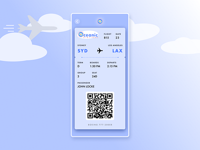 Daily UI #024 - Boarding Pass 024 airline app app design appdesign barcode boarding boarding pass branding daily ui dailyui design flights logo lost pass plane qr code tv show ui