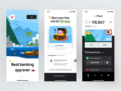 Pixel 💸 - Bank app android app app application clean design illustration iphone app mobile ui ux