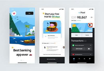 Pixel 💸 - Bank app android app app application clean design illustration iphone app mobile ui ux