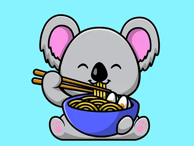 Cute Koala Eat Ramen Noodle With Chopstick dinner