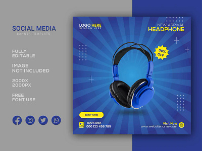 Headphone social media kit design banner concept corporate cover creative design graphic headphone marketing media modern post poster presentation product promotion sale social square template