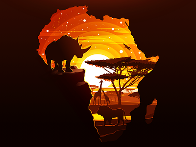 Africa 🌍 africa earth giraffe heat illustration landscape lion mainland nature negative orange planet proart prokopenko rhino safari savannah wild