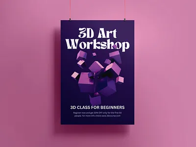 3D Art Workshop Poster clean course design minimalist poster print promo typography workshop