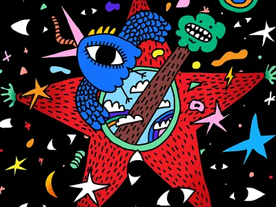 Starberry birds doodle fun illustration imagination nft procreate star strawberry weird