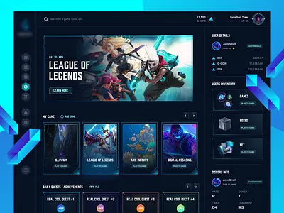Web3 Gaming Ecosystem Dashboard Design blockchain crypto dashboard design esport esports game gaming guild homepage illustration landing page logo metaverse ui ux design web3