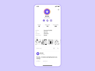 Social network profile mobile profile social network ui ux
