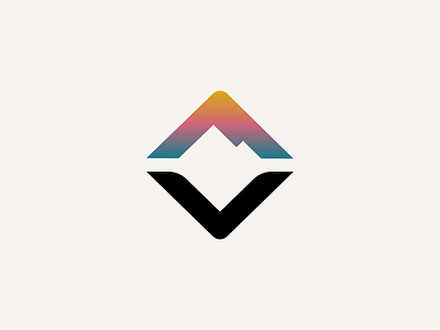 V logo // Outdoor & Travel brand camp camper van climb diamond gradient hike illustration logo minimal mountain nature outdoors product sprinter sunset trail travel v van