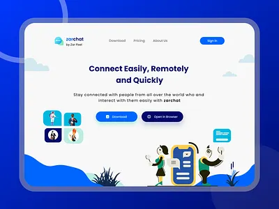 Zarchat - Landing Page 3d animation branding chat design graphic design homepage illustration landing page logo mobile motion graphics ui vector website