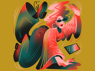 Summer Feelings - Overwhelmed! art drawing editorial illustration fall illustration jordan kay limited color limited palette mental health movement phone pink red stress stumbling texture