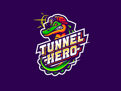 Tunnel Hero brand branding crocodile design flashlight font helmet hero identity illustration letter light logo logotype service tunnel vpn
