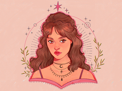 stars art branding eyes girl graphic design hairstyles illustration leaves magic nostalgia portrait portrait art retro stars