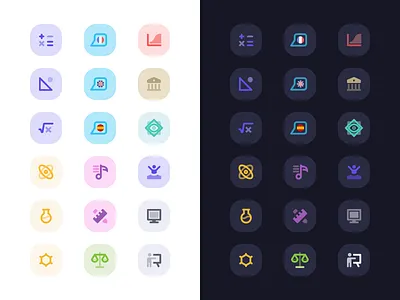 ScoreSheet – Subject icons app b2b b2c black clean dark mode design education icons illustration light mode minimal platform professors school students subjects teachers ui white