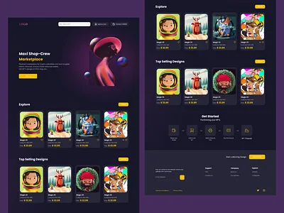 Maxi shop-Crew Dark theme design 3d animation bitcoin blockchain branding crypto darktheme design illustration landingpage nfts nftsmarketplace purpletheme typography ui vector web webdesign