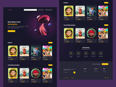 Maxi shop-Crew Dark theme design 3d animation bitcoin blockchain branding crypto darktheme design illustration landingpage nfts nftsmarketplace purpletheme typography ui vector web webdesign