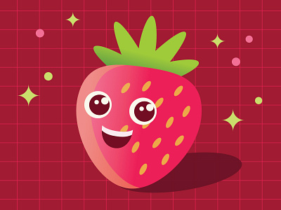 Cute Strawberry :) berry character character design cute cute character digital fruit illustration kawaii strawberry vector