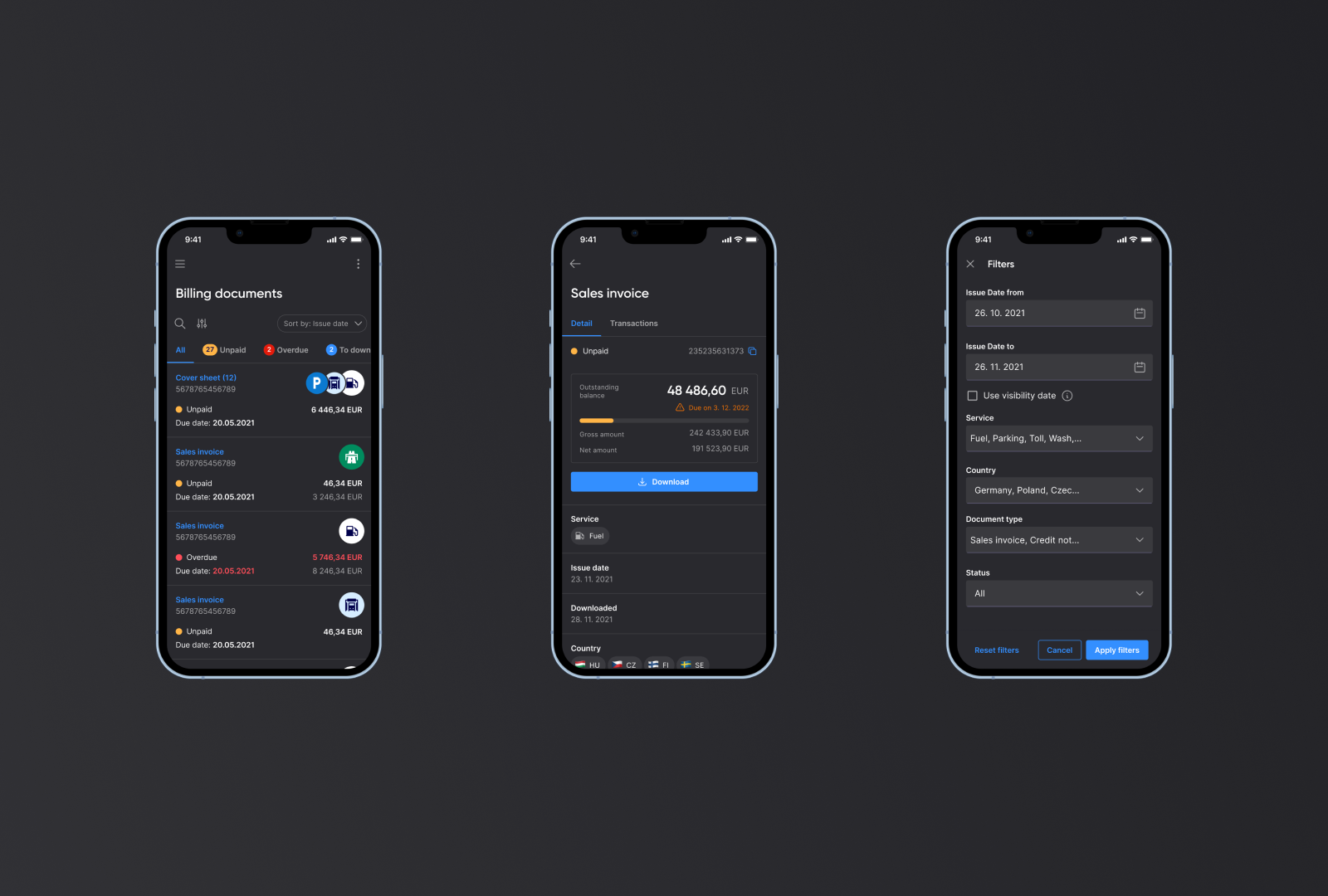 Eurowag mobile dashboard — dark mode by Martin Hrtánek 🕺 on Dribbble