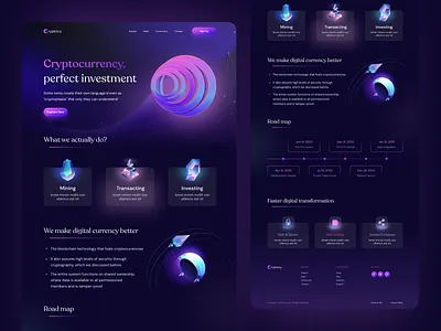 Cryptocy - Crypto Currency Landing Page bitcoin blockchain btc colorful crypto cryptocurrency currency diamond eth home icons landing mining page product remote ui ux website