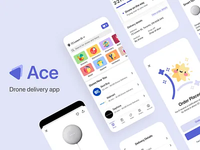 Ace—Drone Delivery App app app design branding case study clean delivery design design thinking drone app drone delivery app ios mobile app product design ui ui design user experience user interface ux ux design visual design