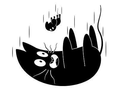 Cat & mouse black and white bw humor illustration painting poster print typography vector