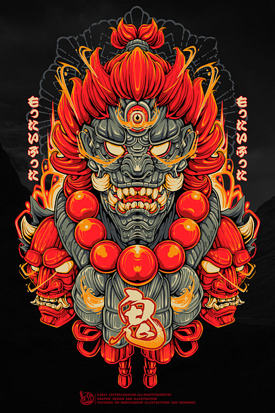 AKUMA ONI ILLUSTRATION akuma branding design designforsale geisha graphic design hannya illustration japan logo oni samurai vector