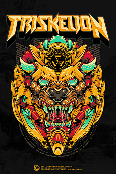 LION MECHA ILLUSTRATION branding cyborg design designforsale geisha graphic design hannya illustration japan lion mecha mehca oni samurai shogun vector