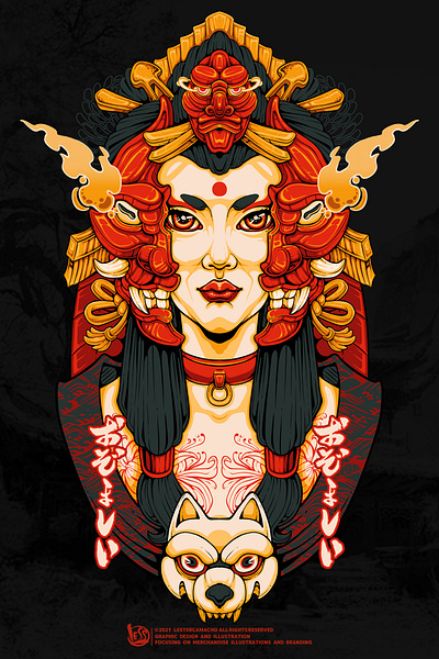 GEISHA HANNYA ILLUSTRATION geisha hannya japan mecha oni samurai shogun skull