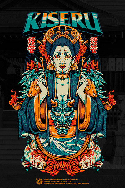 GEISHA HANNYA ILLUSTRATION branding design designforsale geisha graphic design hannya illustration japan logo mecha oni samurai shogun skull vector