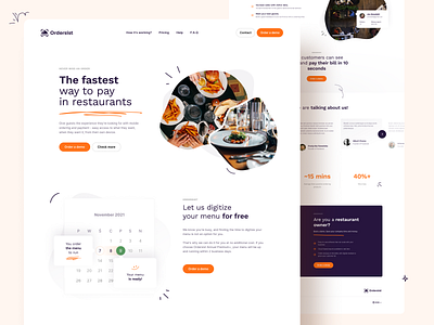 Ordersist - landingpage bills card clean customer design fast food food guests illustration menu minimal order pay qr code restaurant simple ui web design