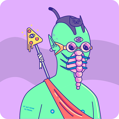 Alien worlds alien cat character colors design face head illustration pizza stick