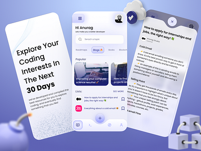 Medium App for Developer Resources app blog app blogging website design light blue ui purple ui ui