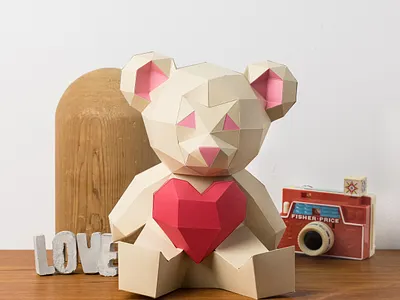 Vintage teddy love 3d canada lowpolypaper montrea paper paper art papercraft sofs designs