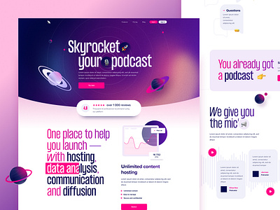 Podcast app Website branding emojis exploration gradient layout planet podcast podcast app saas space ui web design website