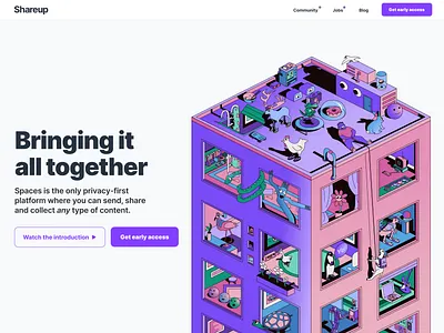 Shareup Homepage affinity designer affinitydesigner artwork colorful design hero illustration homepage illustration illustration art isometric landing page sharing vector vector art web design website design wimmelbilder