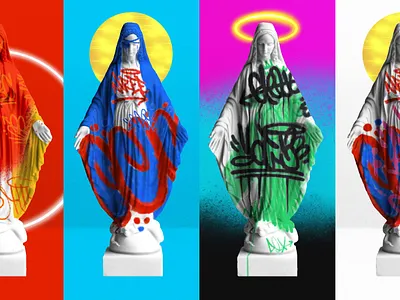 Mother Marys 3d design digital art figurine graffiti illustration neon nft spray spray paint